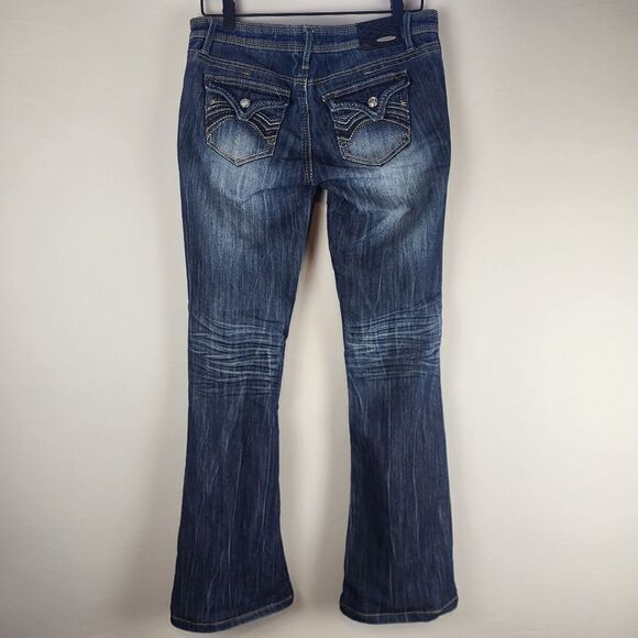 Dollhouse Boot Cut Flare Embellished Low Rise Jeans Size 9 Stretch Thick Stitch - Picture 2 of 12